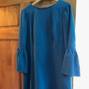 Lilly Pulitzer Viola Stretch Dress Blue Jacquard Bell Sleeves Wedding Guest